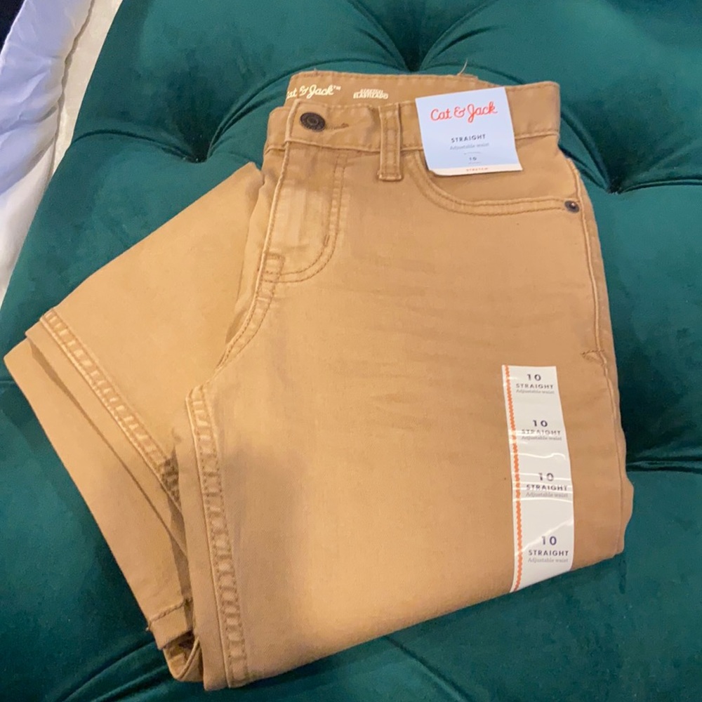 Brand new tan adjustable waist straight leg jeans